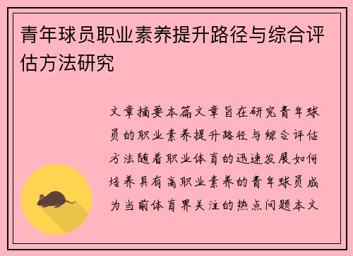 青年球员职业素养提升路径与综合评估方法研究